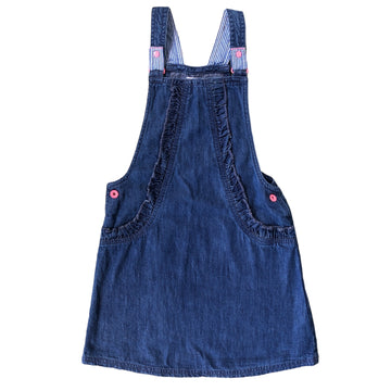 Bopster & Mimi Denim pinafore + pink studs - Size 8