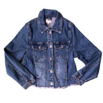 SEED Denim jacket with rainbow back- Size 10