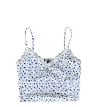 Shein White with Blue Flowers Crop Top Size XS (10)
