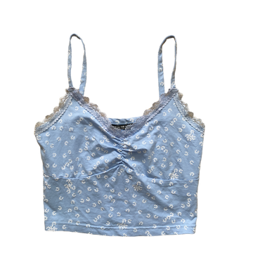 Shein Blue with White Flowers Crop Top Size XS (10)