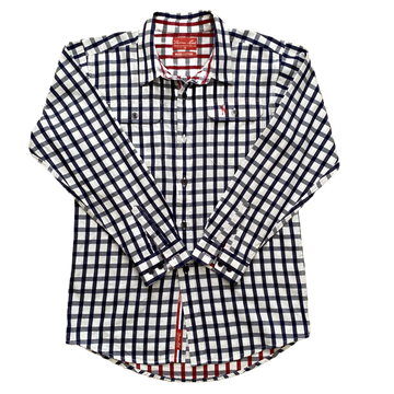 Thomas Cook L/S navy/red check shirt - Size 12