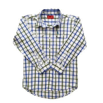 Thomas Cook L/S olive/blue check shirt - Size 8