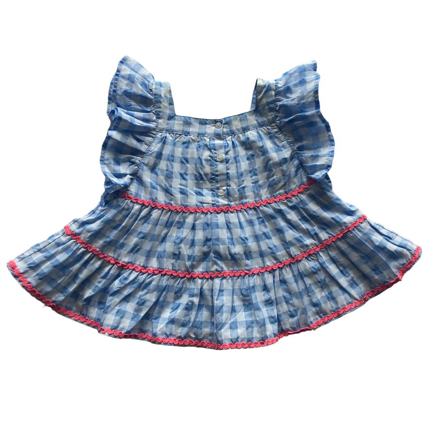 Monsoon Blue and White Checked Sleeveless Blouse - Size 8