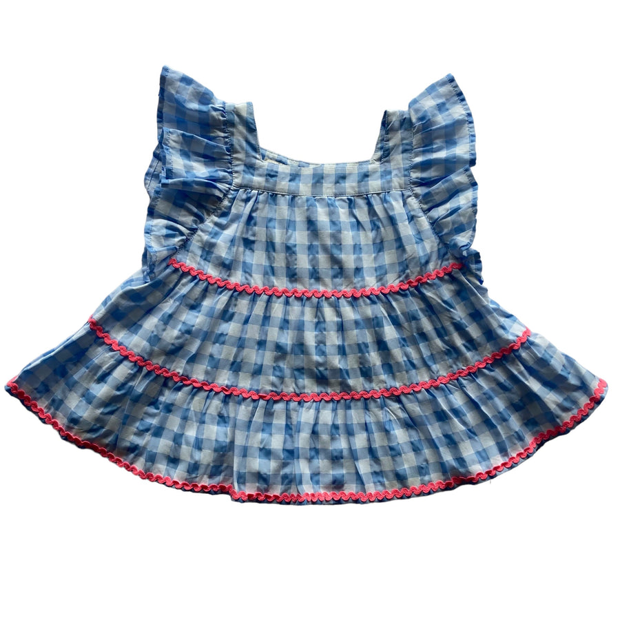Monsoon Blue and White Checked Sleeveless Blouse - Size 8
