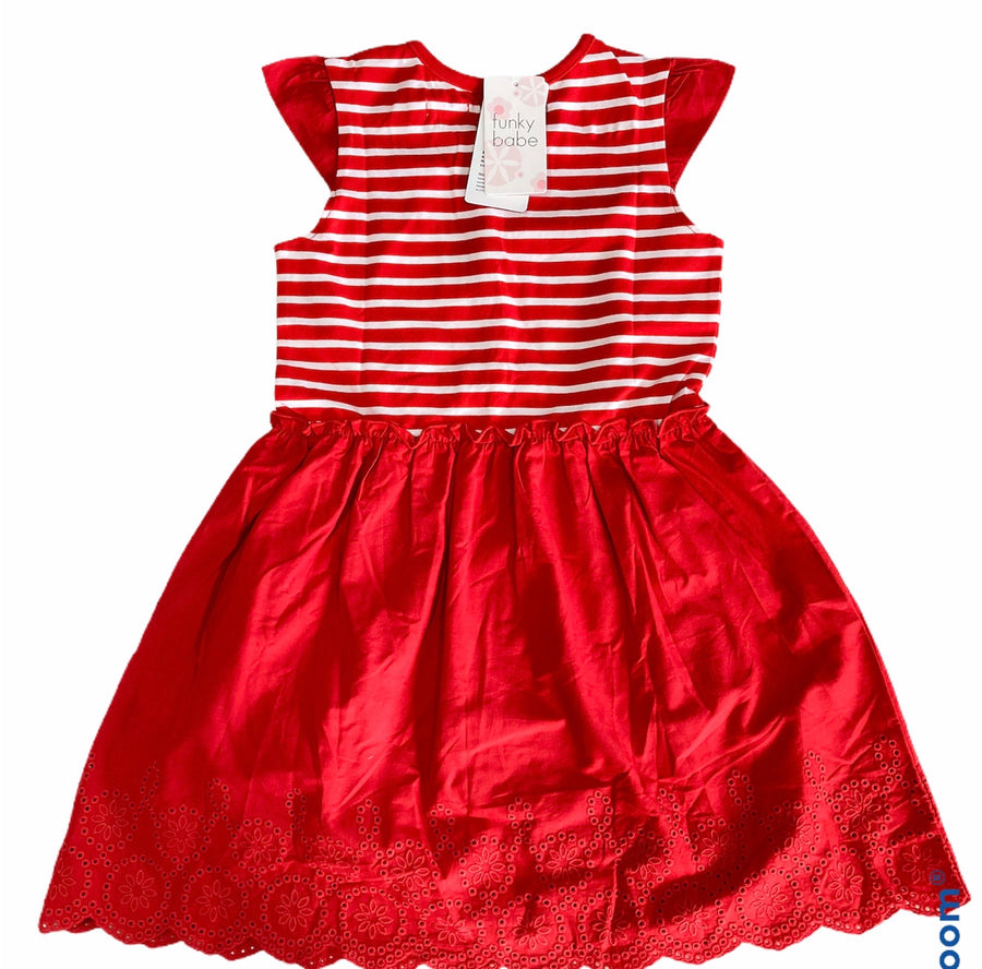 Funky Babe Strawberry Striped Red Dress - Size 6