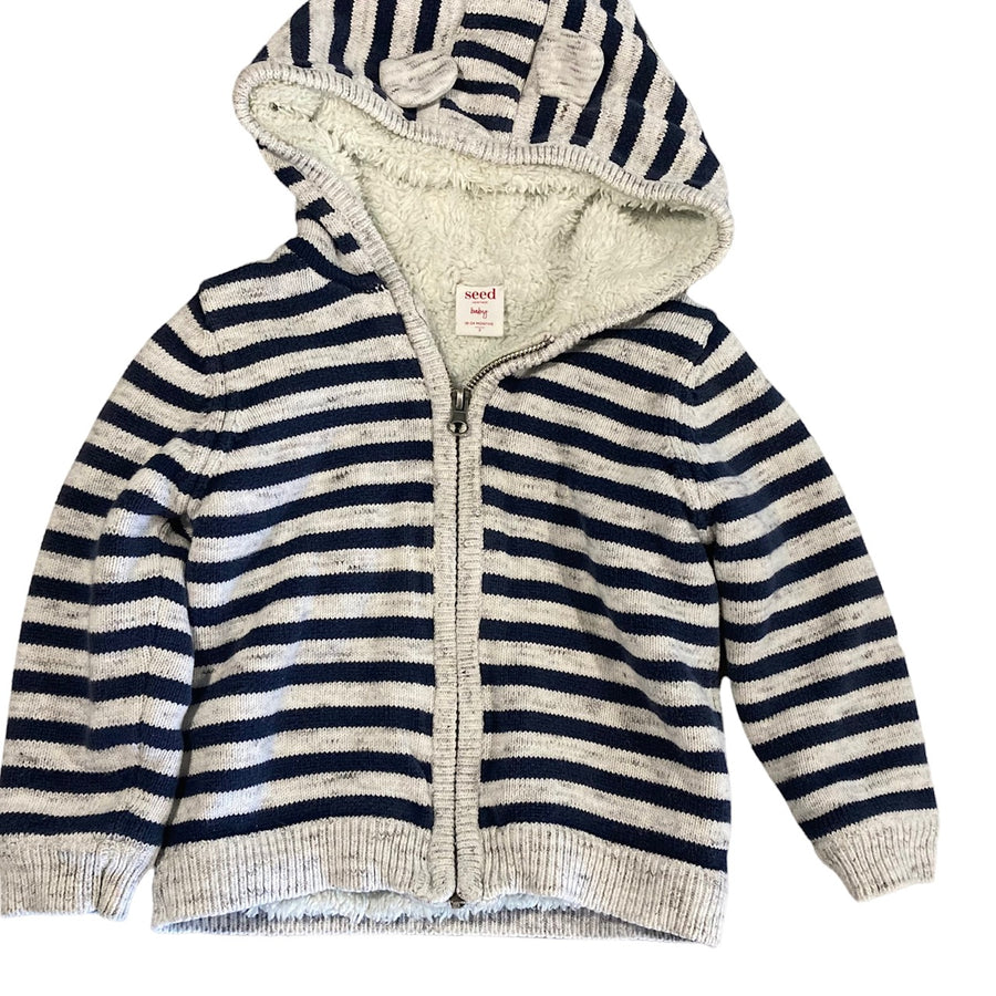 Seed Hooded stripe jacket with fluffy lining - Size 2